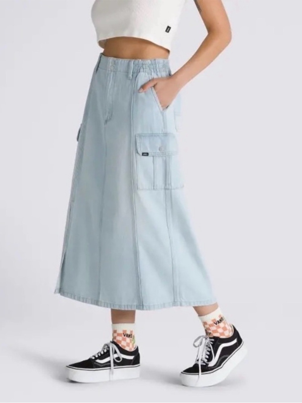 NWOT Vans The Sidewalk light wash denim midi maxi skirt